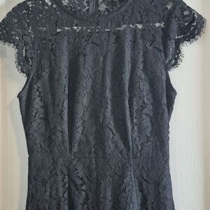 Elegant Black Lace Pencil Dress W/ Short Sleeves